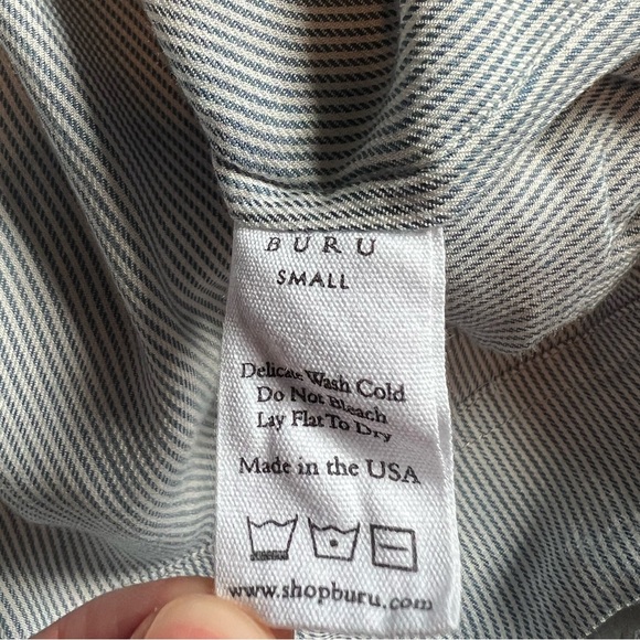 BURU Long Sleeve Button Front Shirt Dress Tie Neck Blue & White Stripe Small - Picture 6 of 6